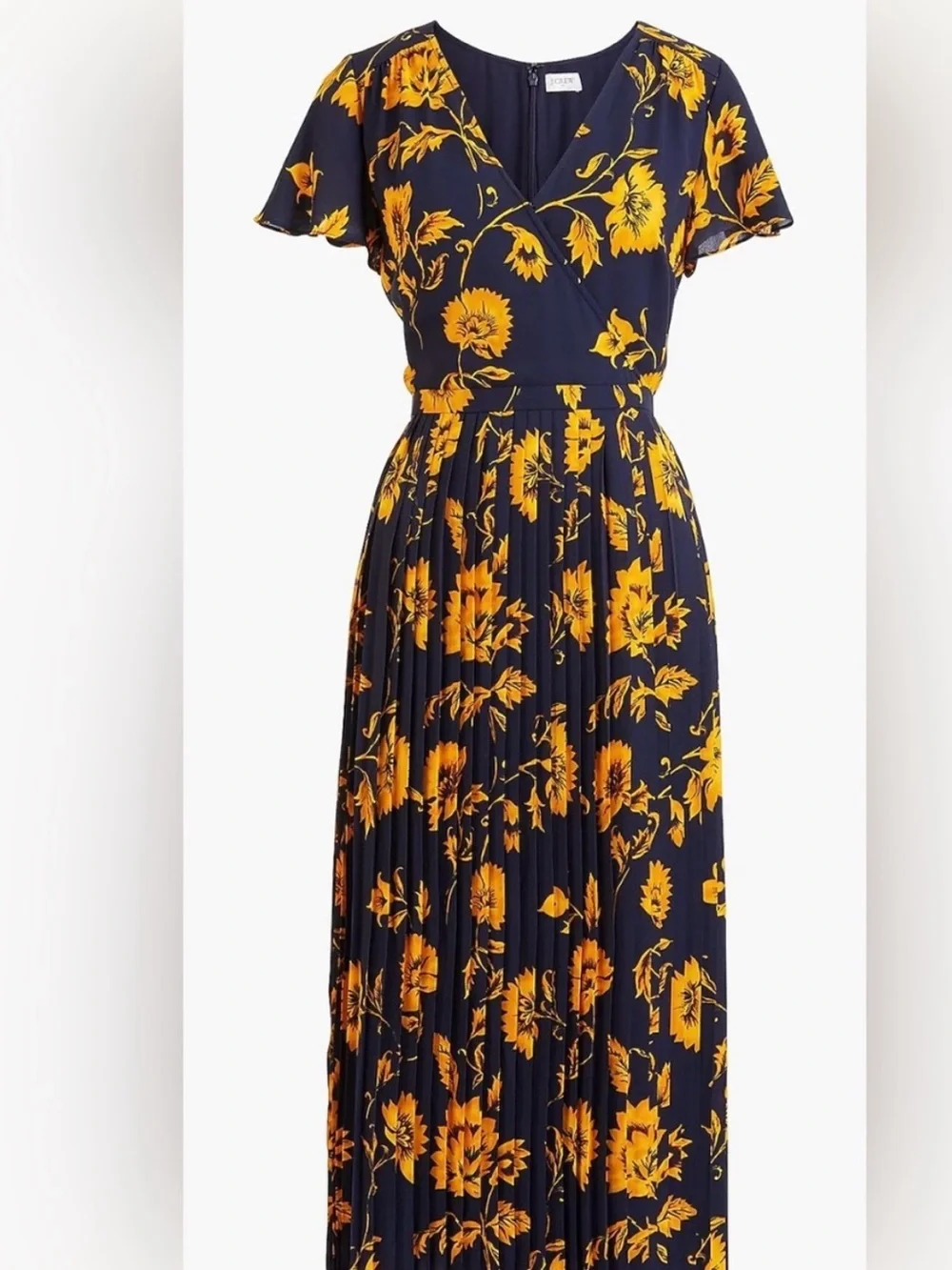 Floral pleated midi dress  in Navy and golden yellow